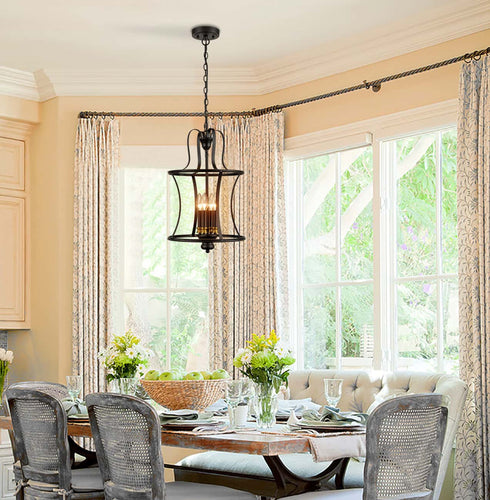 Metal Lantern Pendant Light 4-Light Black Chandelier Lighting